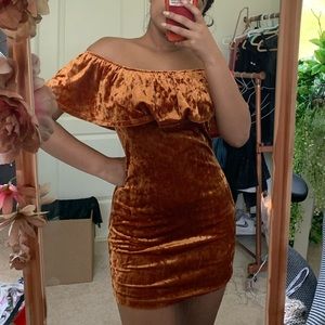 Forever 21 Orange Crushed Velvet Off Shoulder Dres